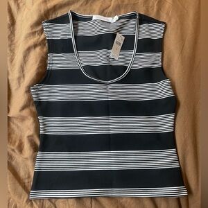 NWT bishop + young Black and White Striped Tank Top
